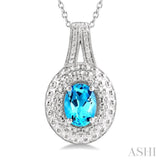 Silver Oval Shape Gemstone & Diamond Pendant