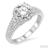 1 1/3 Ctw Diamond Engagement Ring with 3/4 Ct Round Cut Center Stone in 14K White Gold