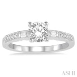 1/2 Ctw Diamond Engagement Ring with 1/4 Ct Round Cut Center Stone in 14K White Gold