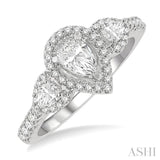 5/8 ctw Pear Shape Past, Present & Future Round Cut Diamond Semi Mount Engagement Ring in 14K White Gold