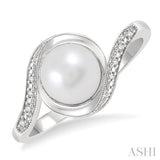 1/50 ctw Bypass Round Cut Diamond & 7x7MM White Pearl Ring in Silver