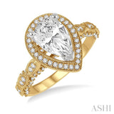 1/2 ctw Pear Shape Marquise Carved Shank Round Cut Diamond Semi-Mount Engagement Ring in 14K Yellow and White Gold