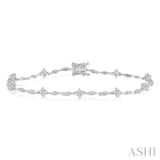 1 Ctw Marquise and Floral Mount Link Round Cut Diamond Bracelet in 14K White Gold