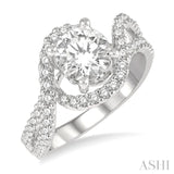 5/8 ctw Circular Shape Split Bypass Shank Round Cut Diamond Semi-Mount Engagement Ring in 14K White Gold