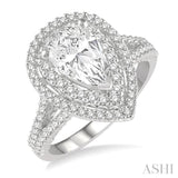 3/4 ctw Pear Shape Round Cut Diamond Semi-Mount Engagement Ring in 14K White Gold