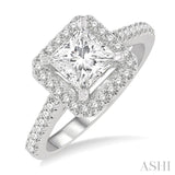 1/3 Ctw Square Shape Diamond Semi-Mount Engagement Ring in 14K White Gold