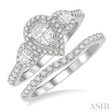 Pear Shape Past Present & Future Diamond Wedding Set