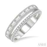 3/8 ctw Split Baguette and Round Cut Diamond Fashion Ring in 14K White Gold