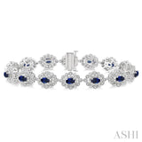 1 ctw Round Cut Diamond & 5x3MM Oval Cut Sapphire Precious Bracelet in 14K White Gold