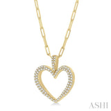 Pave-Set Heart Shape Paper Clip Diamond Fashion Pendant