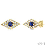 1/10 ctw Evil Eye Round Cut Diamond & 2.0MM Round Cut Sapphire Precious Petite Fashion Earring in 14K Yellow Gold