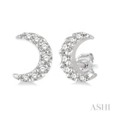 1/10 ctw Crescent Moon Round Cut Diamond Petite Fashion Earring in 14K White Gold