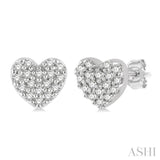 1/10 ctw Heart Charm Round Cut Diamond Petite Fashion Earring in 14K White Gold