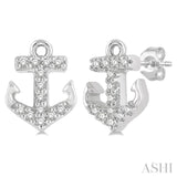 1/10 ctw Anchor Round Cut Diamond Petite Fashion Earring in 14K White Gold