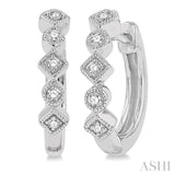 1/10 ctw Circular & Rhombus Mount Round Cut Diamond Huggie Earrings in 14K White Gold