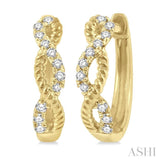 1/10 ctw Split & Twisted Rope and Round Cut Diamond Huggie Earrings in 14K Yellow Gold