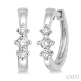 1/6 ctw Three Stone Round Cut Diamond Huggie Earrings in 14K White Gold